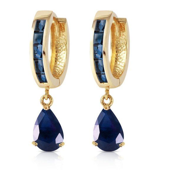 14K. SOLID GOLD HOOP HUGGIE EARRING WITH SAPPHIRES - Picture 2 of 5